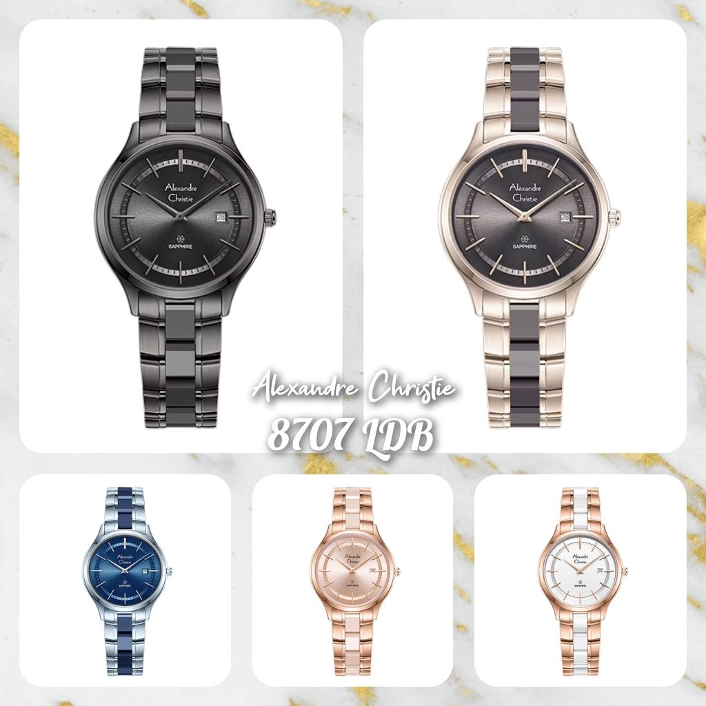 Jam Tangan Wanita Alexandre Christie 8707 AC8707  AC 8707 Tali Besi Kombinasi Keramik