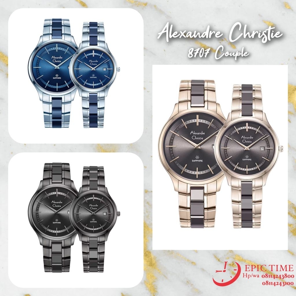 Jam Tangan Couple Alexandre Christie 8707 AC 8707 AC Couple Tali Besi Kombinasi Keramik