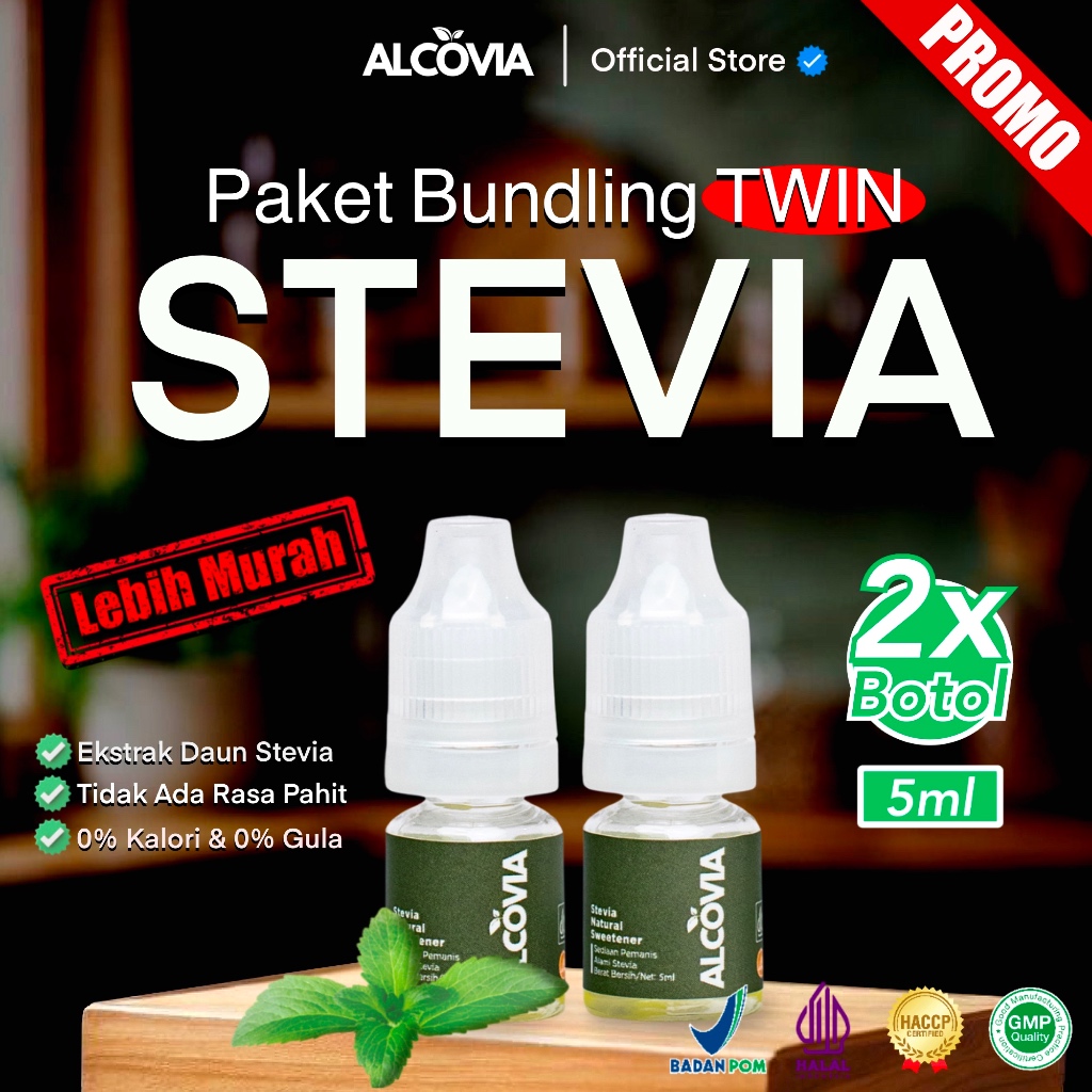 

(TWIN ORI) Alcovia Stevia Tetes Pemanis Alami Pengganti Gula - 5ml x 2