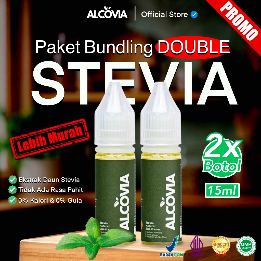 

(DOUBLE ORI) Alcovia Stevia Tetes Pemanis Alami Pengganti Gula - 15ml x 2