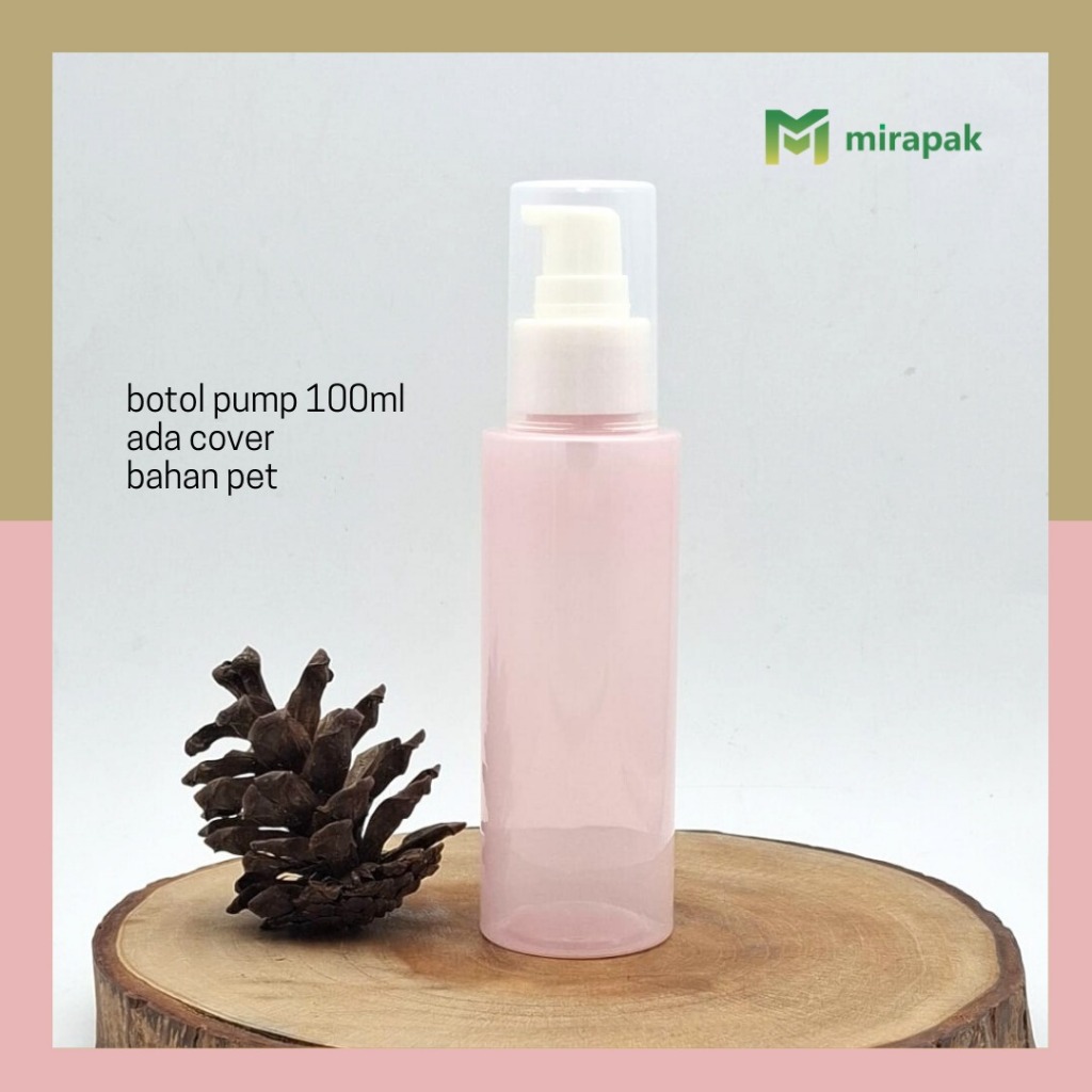 BOTOL PUMP 100ML PINK PET PLASTIK - TUTUP PUMP PUTIH -  BOTOL PUMP LOTION TEBAL / SERUM KOSMETIK SKI