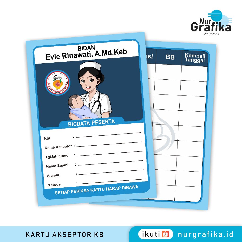 

1Pack Kartu Akseptor KB / Jadwal Suntik KB Bidan