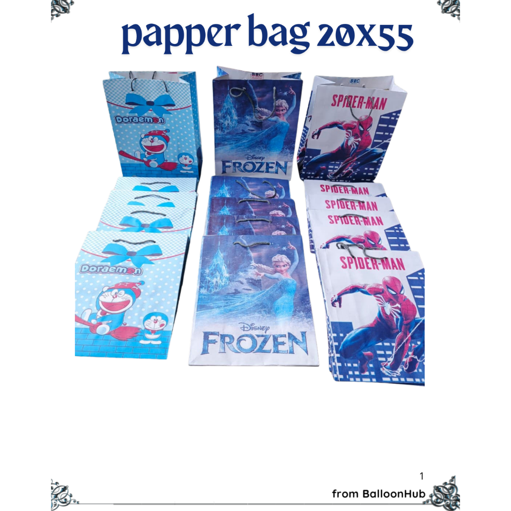 

Paper Bag Karakter Ukuran 20x25cm Tas Kertas Hitam Papper Bag Polos Warna warni