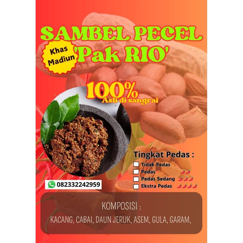 

Sambel Pecel Khas Madiun 1Kg Asli Bumbu Kacang Tanpa Bahan Pengawet Di olah secara traditional tanpa minyak goreng (sangrai)