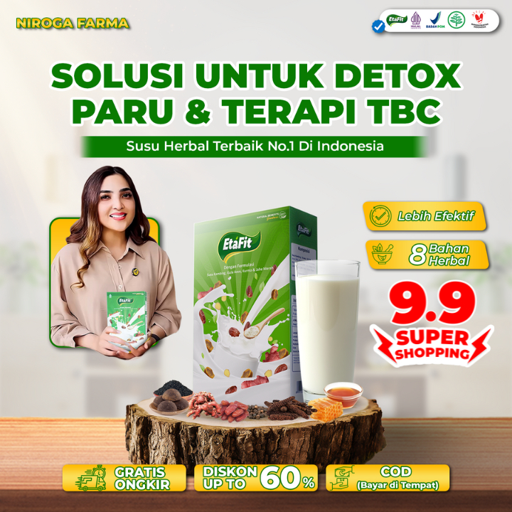 

Etafit Obat Herbal Detox Paru Terapi TBC Batuk Menahun Berlendir Kering Berdahak Susu kambing Etawa