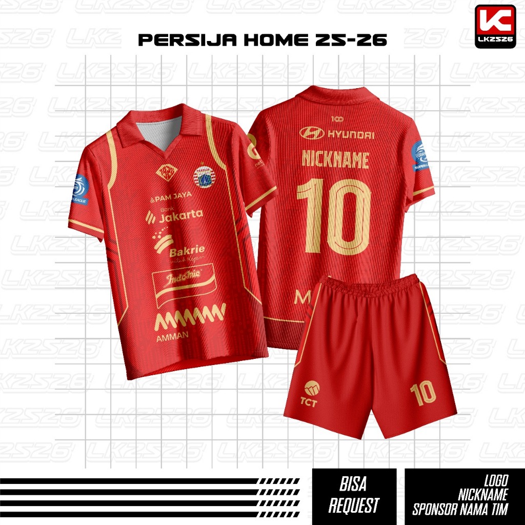 Jersey Bola Custom Nama Dan Nomor PERSIJA HOME 25/26 LIGA TERBARU MUSIM 2025/2026 MERAH Full Print S