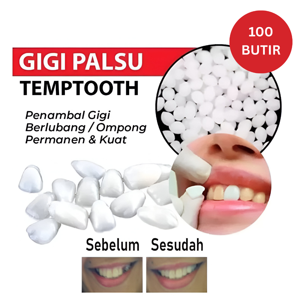 [100 Butir + COD] Penambal Gigi Berlubang Gigi Depan Ompong 100% Gigi Palsu Original Penutup Gigi