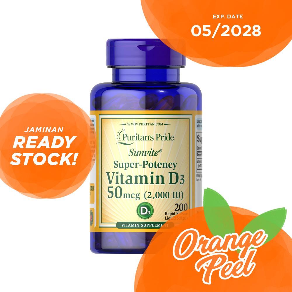 Puritan Sunvite Super-Potency Vitamin D3 50mcg 2000 IU isi 100 dan 200 Softgels