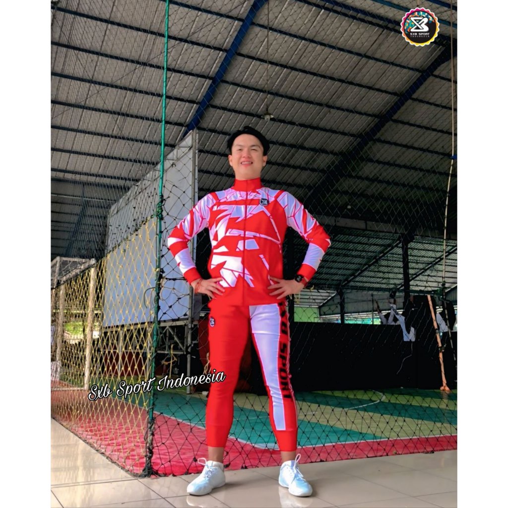 BAJU OLAHRAGA BERKUALITAS SXB SPORT RED CRACK JAKET AND JOGGER
