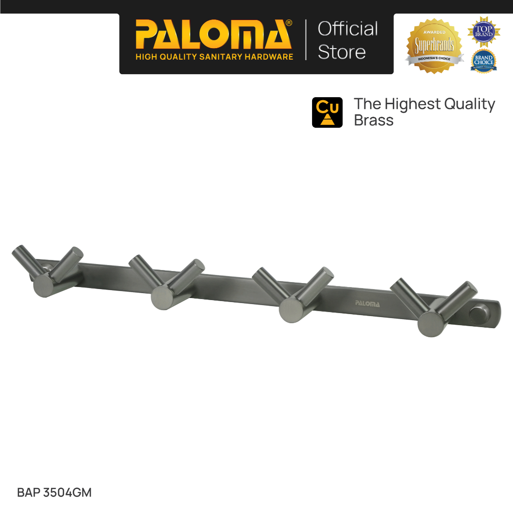 PALOMA BAP 3504GM Kapstok Gantungan Handuk Baju Robe Hook Rak Hanger 8 Kait Wall Dinding Kamar Mandi