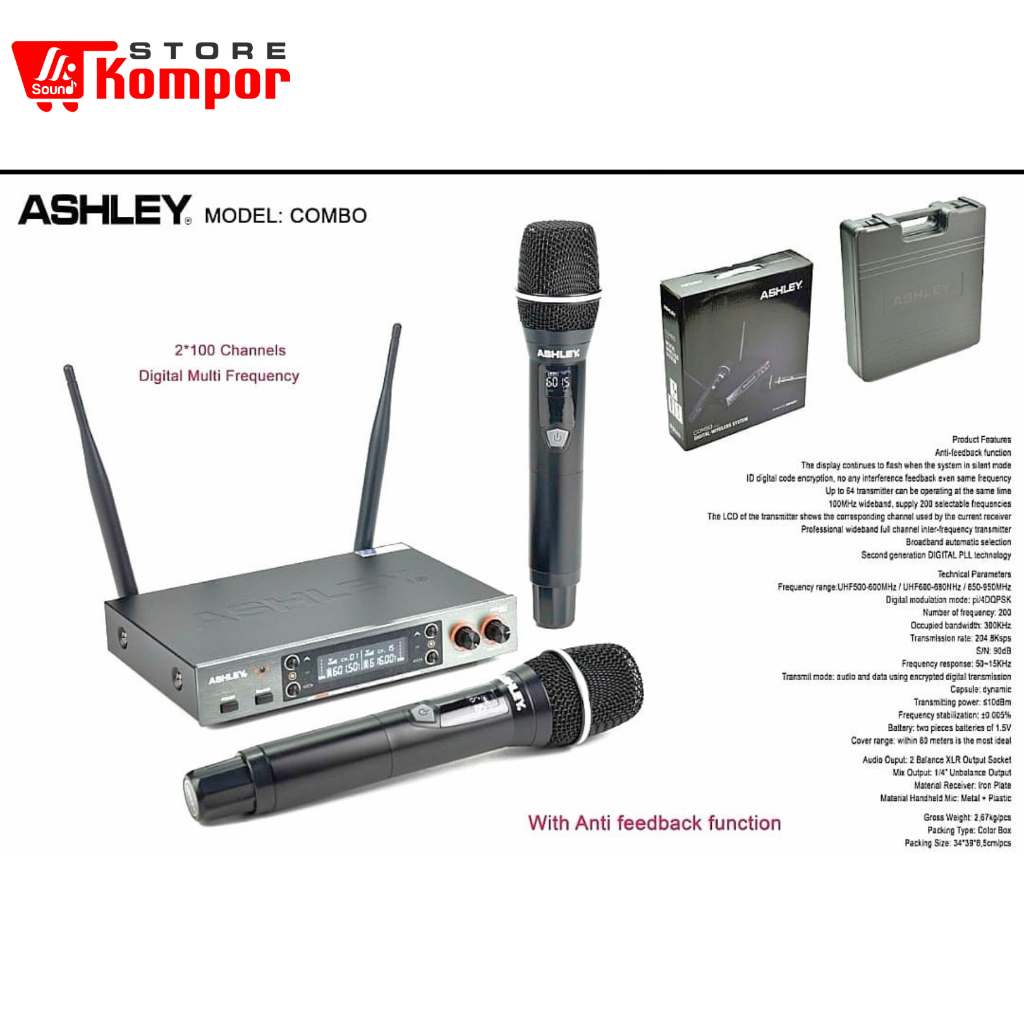Mic Wireless ASHLEY COMBO Original 2 Mic Pegang Mic ashley Combo