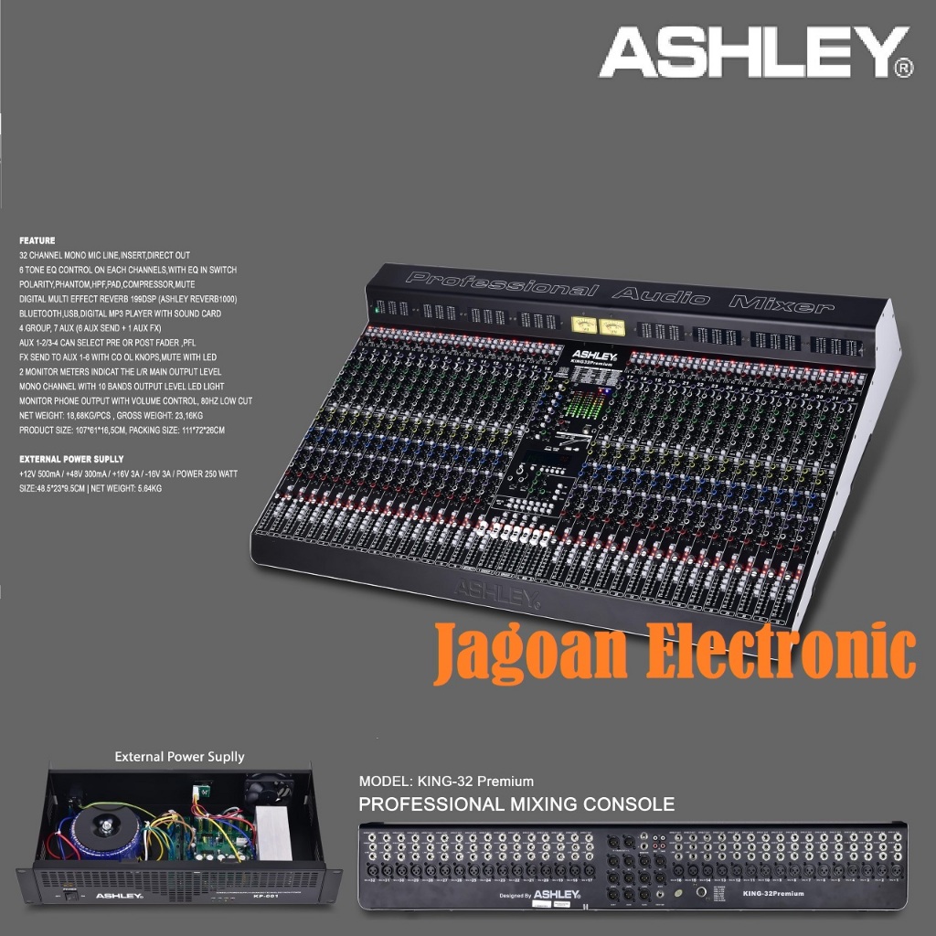 MIXER ASHLEY KING32PREMIUM + POWER SUPPLY LUAR ORIGINAL NEW