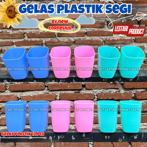 ( 12 PCS ) GELAS PLASTIK SEGI NEW CORNELIUS | GELAS PLASTIK | GELAS WARNA | GELAS TEAJUS | CANGKIR T