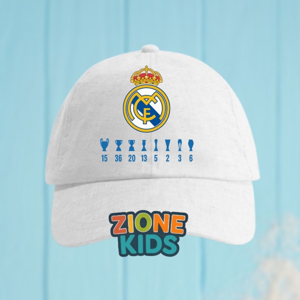 Topi Anak Laki Laki Fans Bola Real Madrid - Hat Anak Motif Real Madrid Champions Free Nama