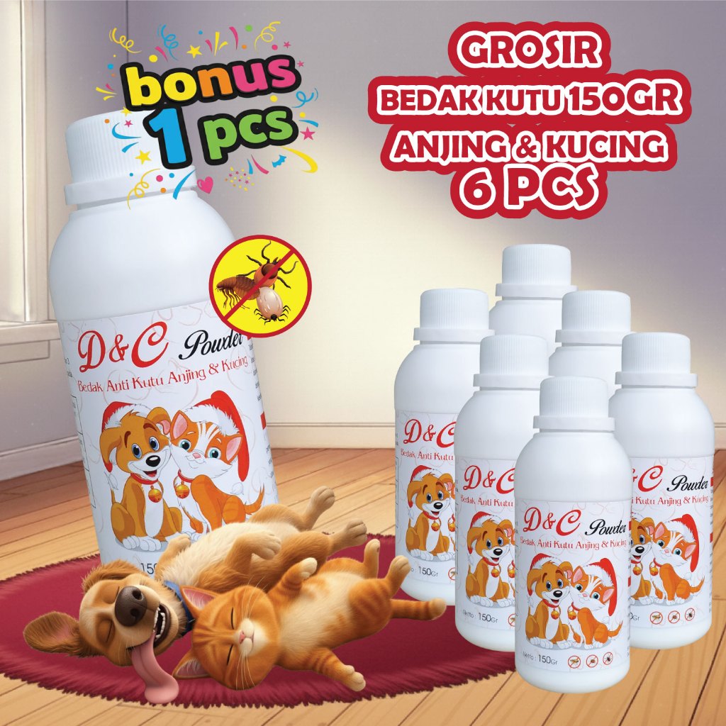 D&C Grosir Bedak Anti Kutu Anjing & Kucing 6 Pcs - 150 Gr