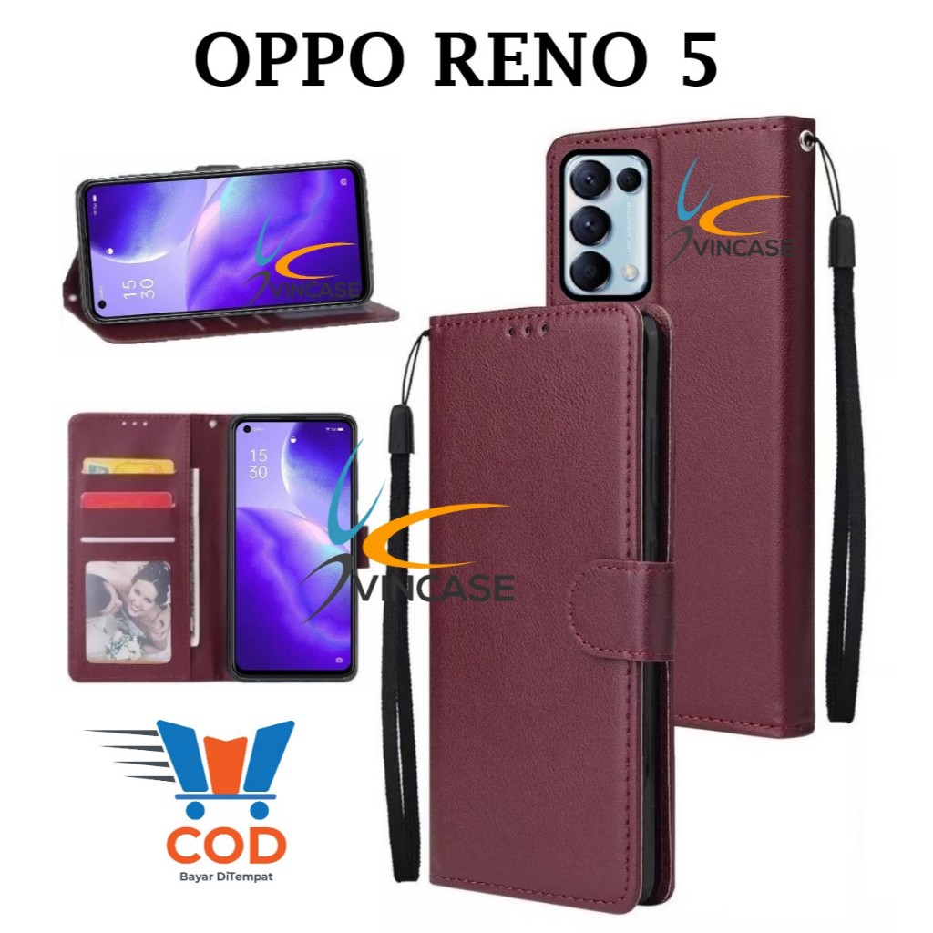 OPPO RENO 5 FLIP LEATHER CASE PREMIUM - FLIP WALLET CASE KULIT UNTUK OPPO RENO 5 - CASING DOMPET | F