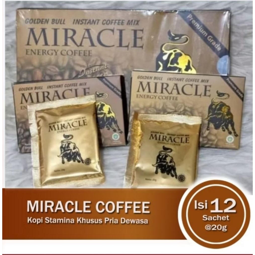 

Kopi Miracle Golden Bull (isi 12 Sachet) Kopi Instan Penambah Stamina Miracle Energy Coffee