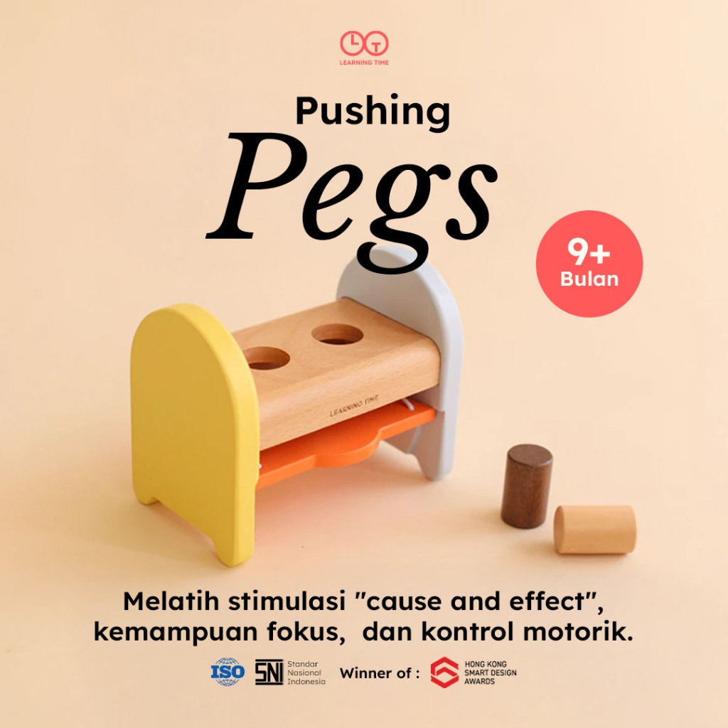 Learning Time-Pushing Pegs/Mainan Motorik Anak/Mainan Motorik Halus/Mainan Edukasi Anak 1 Tahun/Turn