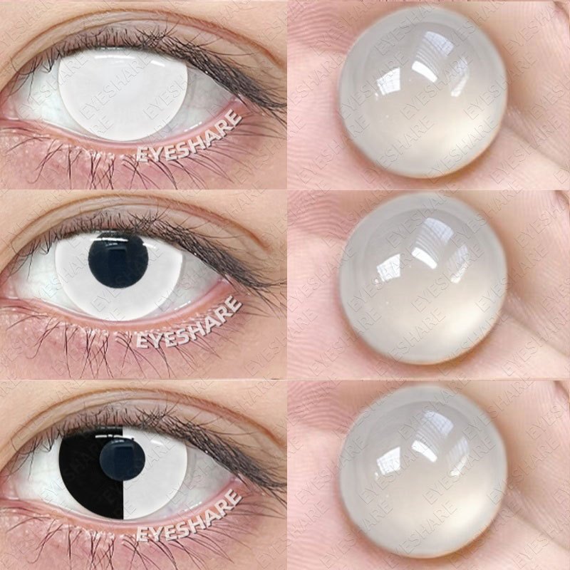 1Pasang Softlens Putih Hallowen Lensa Kontak Riasan mata Cosplay Anime Lensa Dengan Kasus