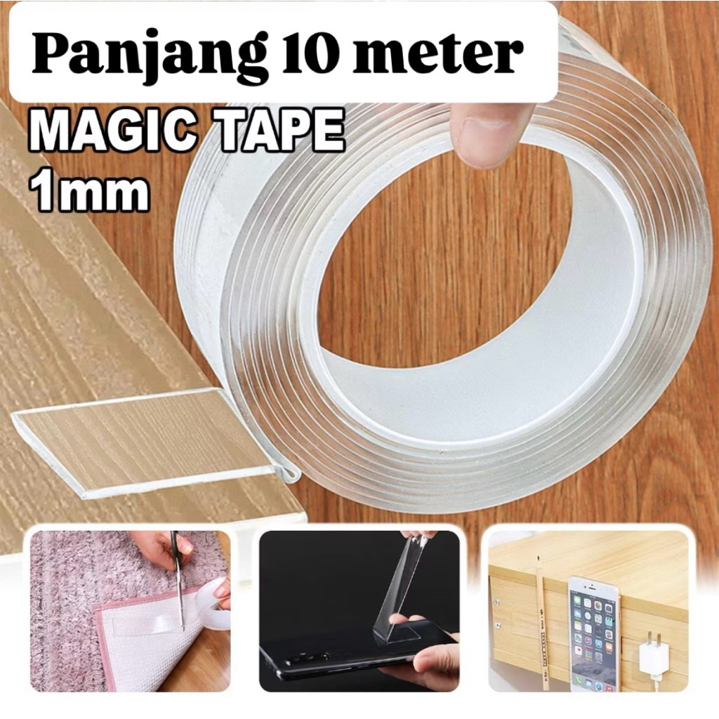 

Double Tape Serbaguna 10 Meter | Tape Viral 1mm 10 meter | Double tape multifungsi | Double Tape Nano Super Kuat Tanpa Bekas Selotip Premium Bening 2 Sisi Serbaguna |