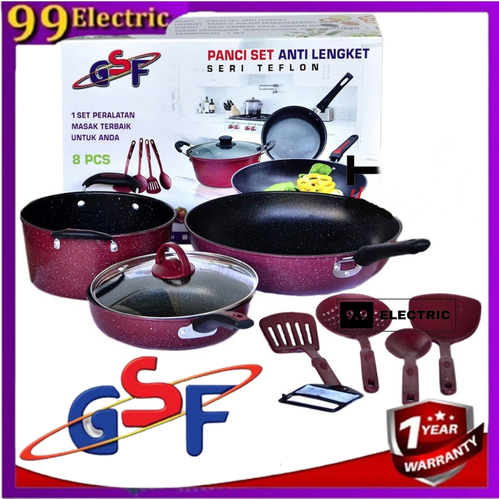 Panci Set Tutup Kaca panci Set GSF isi 8 pcs GSF 8Pcs wajan teflon set gsf frypan gsf