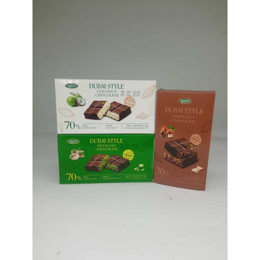 

[HALAL] HOOSY Dubai Chocolate/Cokelat Pistachio/Cokelat Hazelnut/Cokelat Dubai Berbagai Rasa, Kemasan Independen, Makanan