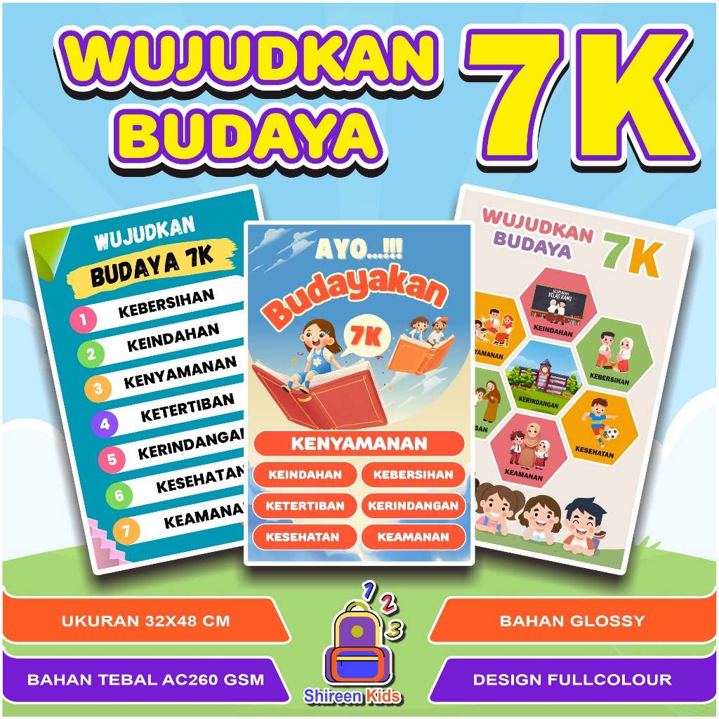 POSTER BUDAYA 7K / POSTER SEKOLAH - KELAS / POSTER EDUKASI ANAK