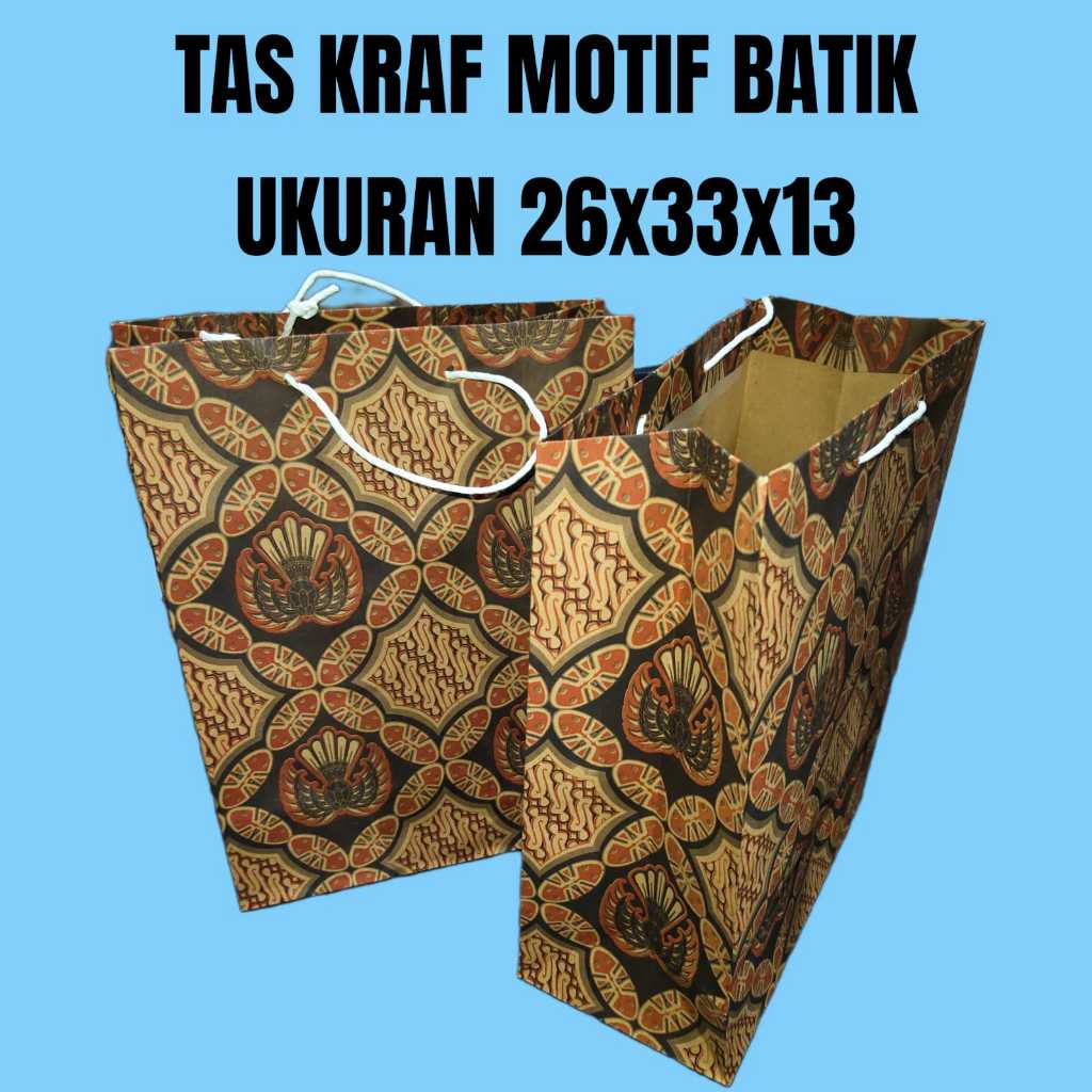 

TAS KRAF MOTIF BATIK UKURAN 26x33x13 HARGA 1 PACK ISI 12