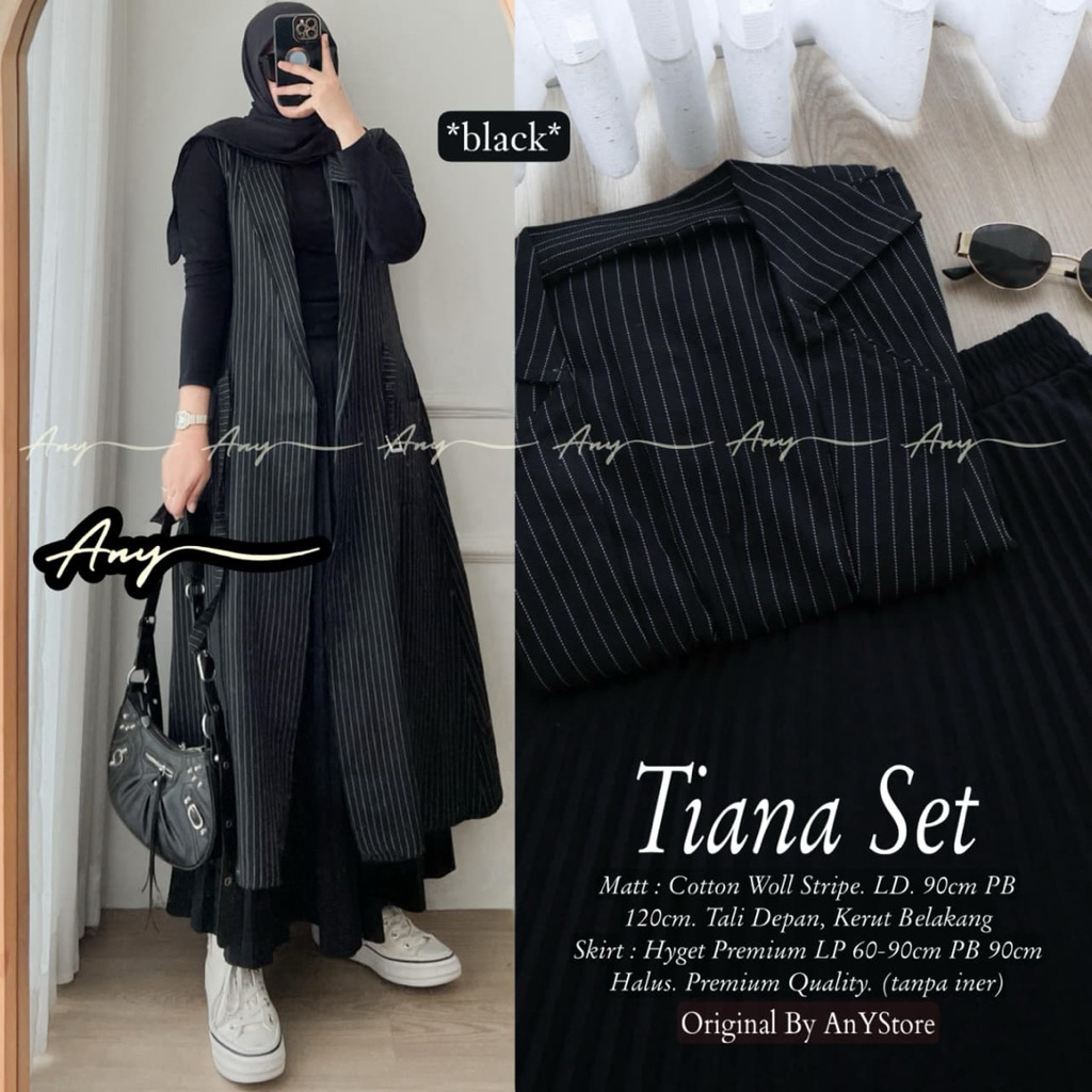 tiana setelan long vest jumbo ld 120 dress striped premium by A.N.Y rok panjang plisket midi dress g
