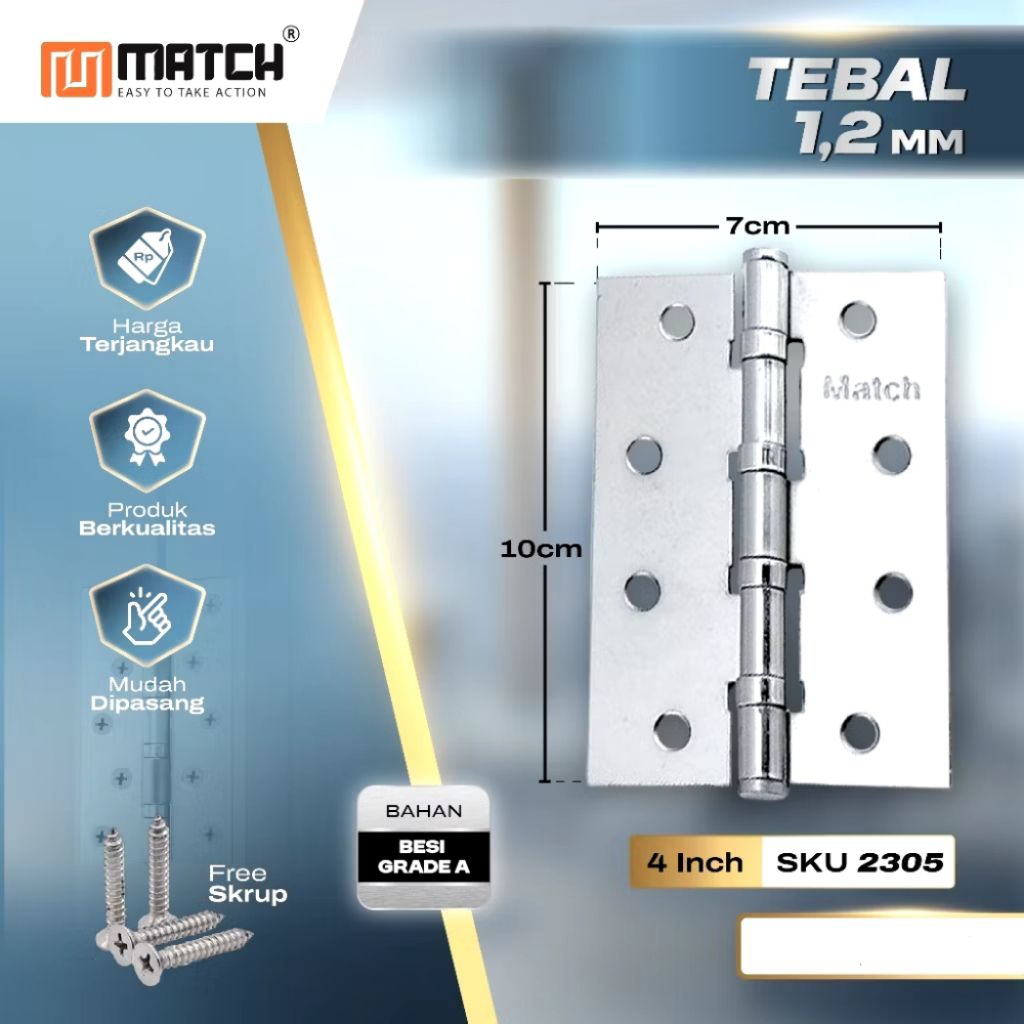 Engsel besi 4inch tebal 1,2mm, engsel pintu, engsel jendela