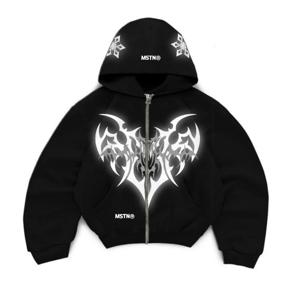 MoshingTown - Hoodie Zipper Boxy Oversized BASTARD BLACK Sablon Menyala  Flashlight High Quality Bes