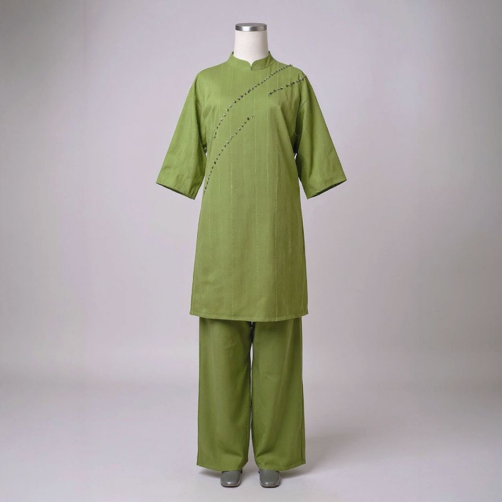 Setelan Tunik Celana Ibu | Setelan Baju Muslim Lengan 3/4 | Setelan Casual Kancing Depan