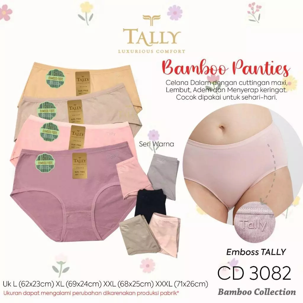 3PCS / CD TALLY 3082 BAHAN BAMBU - Tally 3082 CD Celana Dalam Wanita - Katun Bamboo Bambu Midi Waist