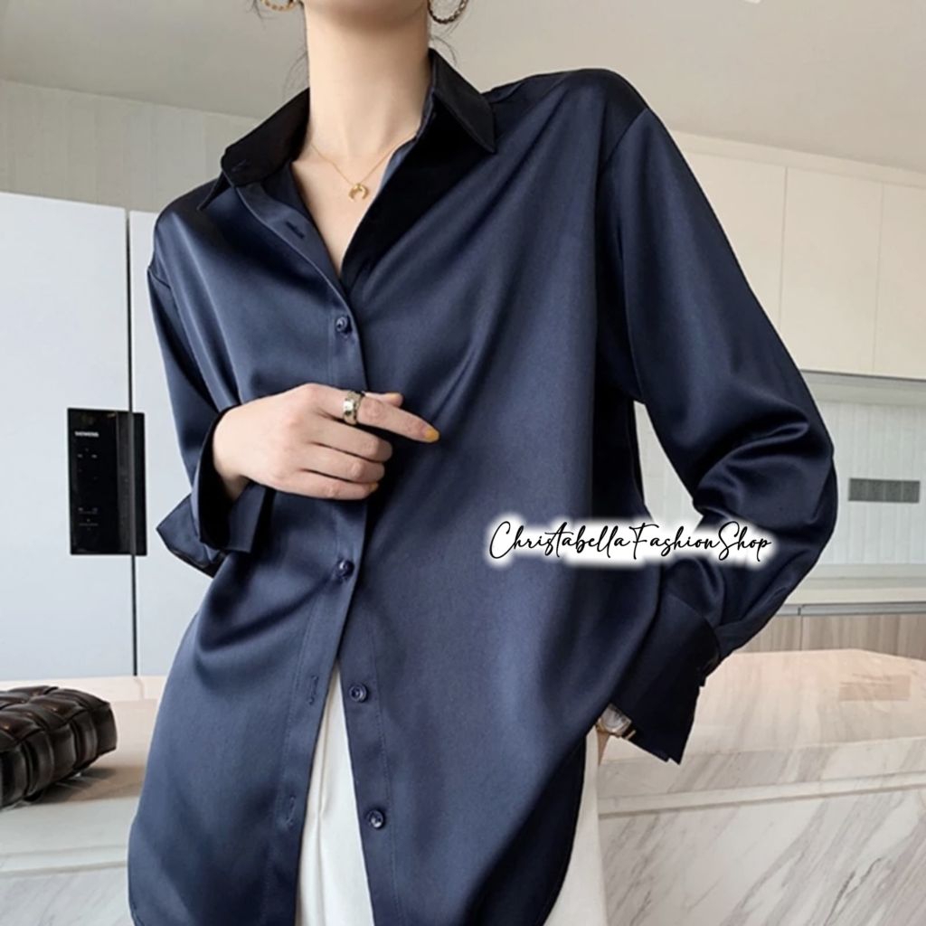 New Fashion Satin Silk Premium Import / Kemeja Formal Kasual Polos Nyaman Kemeja Satin Wanita Atasan