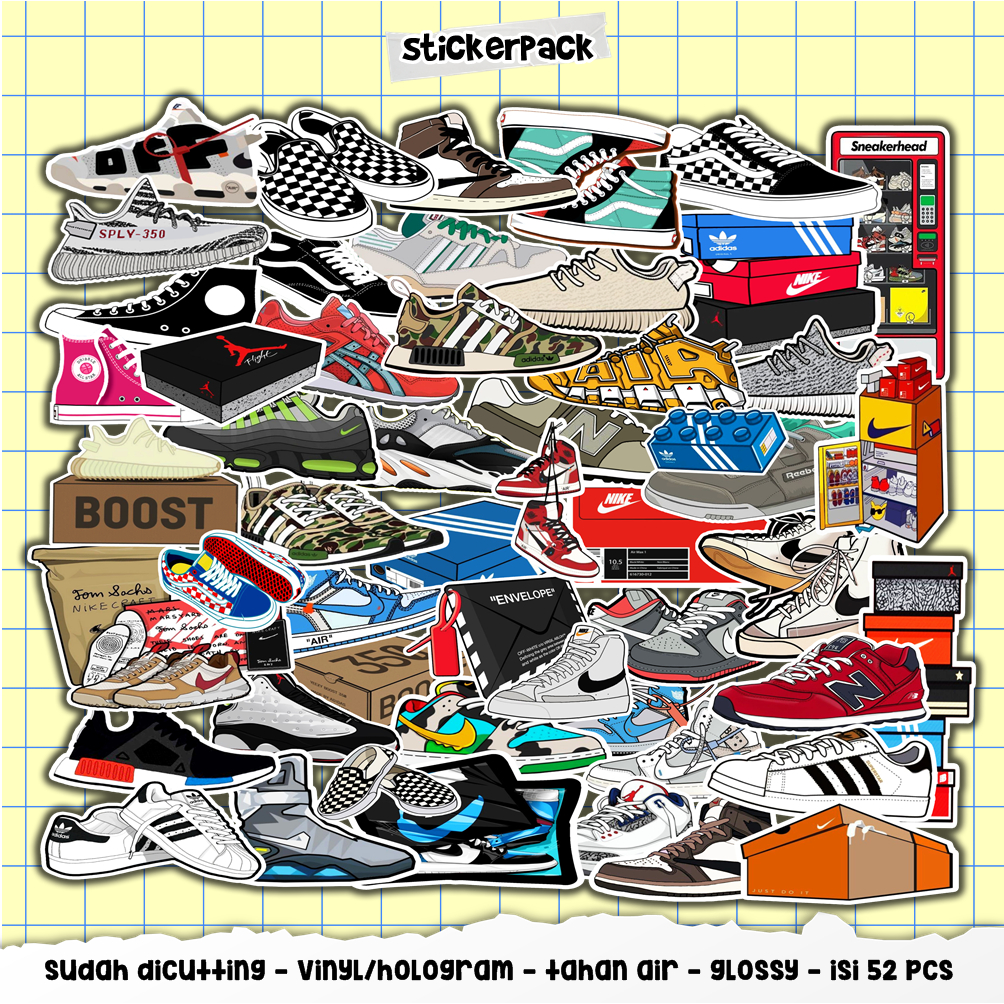 

stickerpack sneakers series isi 52pcs, vinyl & hologram tahan air