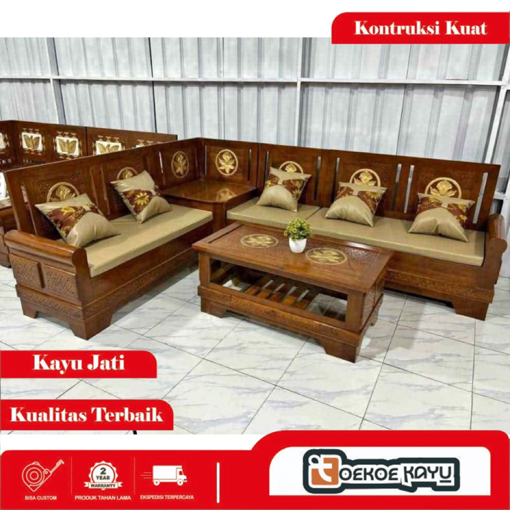 kursi tamu sudut, kursi tamu sudut jati, kursi sudut tamu gelung, kursi sudut L jati asli