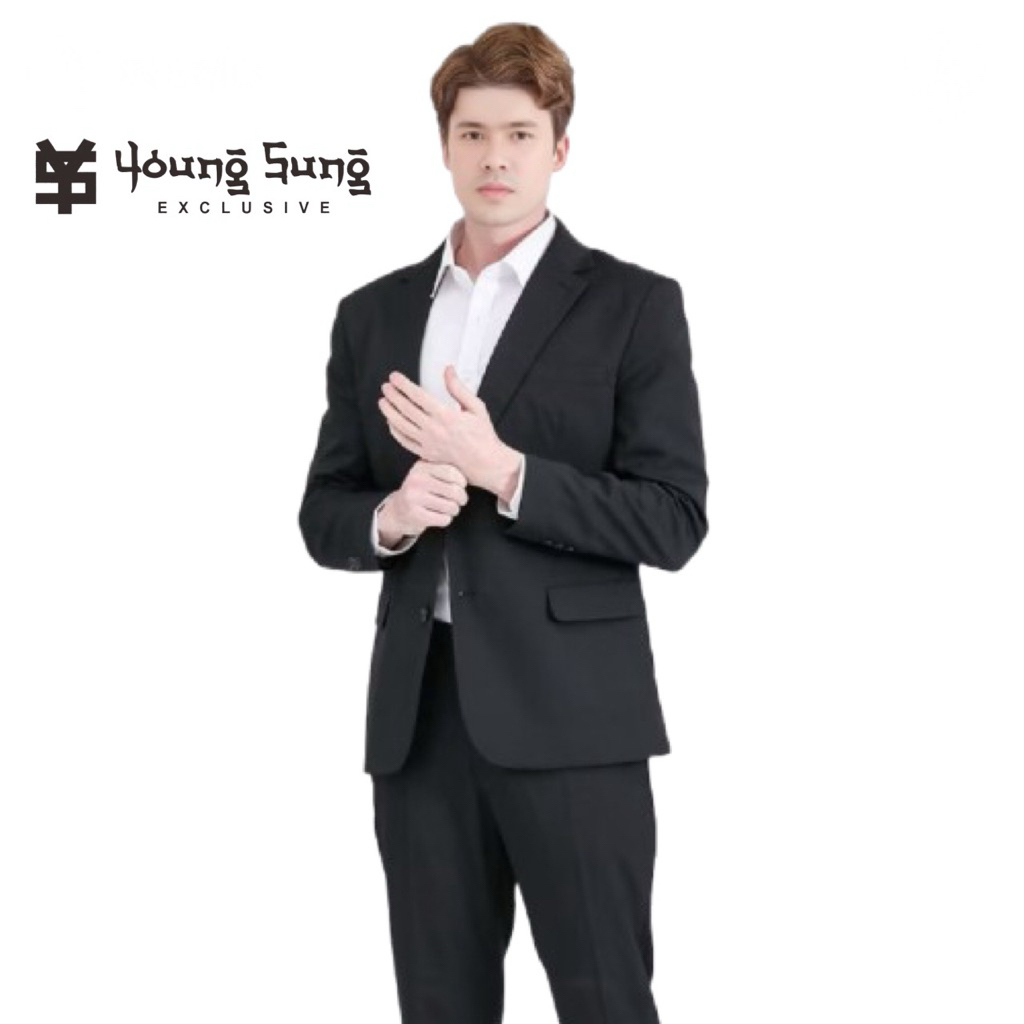 𝐘𝐨𝐮𝐧𝐠𝐬𝐮𝐧𝐠 𝐄𝐱𝐥𝐮𝐬𝐢𝐯𝐞 - Set Jas Pria Hitam Celana Bahan Slim Fit
