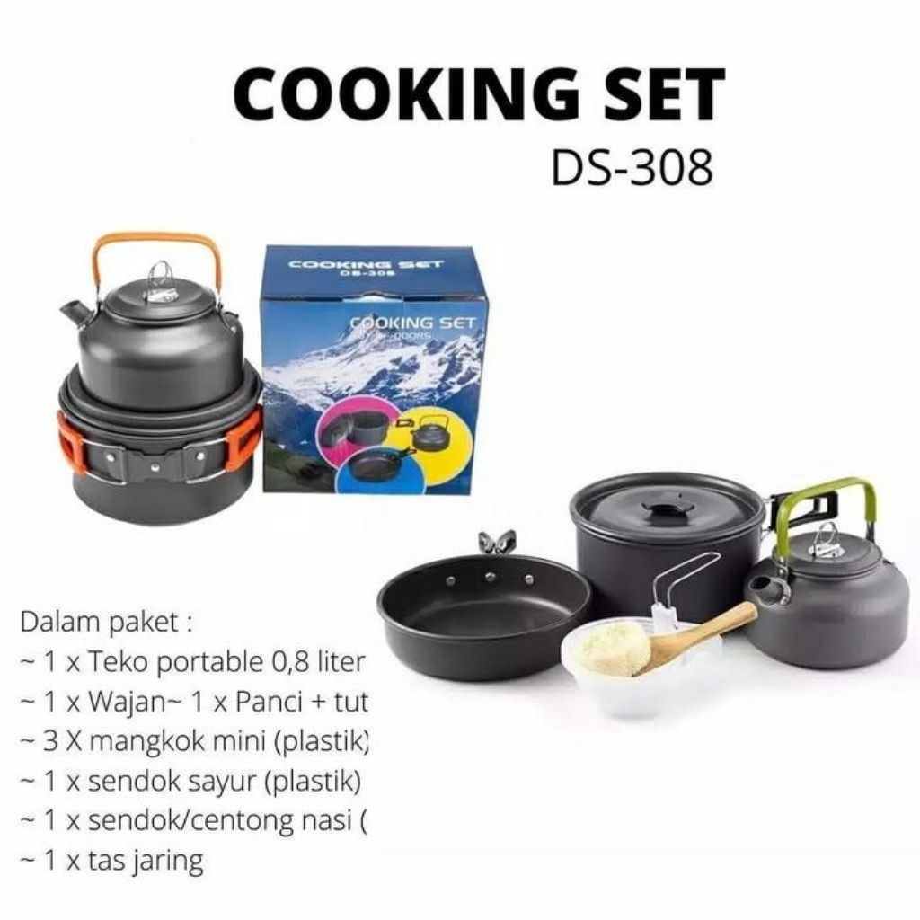 Cooking Set DS-308 Alat Masak Camping Bushcraft Hiking Outdoor