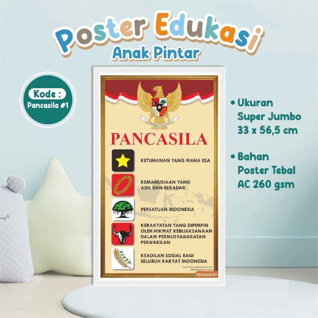 (PANCASILA 01) POSTER DINDING ANAK EDUKASI BELAJAR - POSTER GAMBAR BERWARNA SD/MI READY STOCK