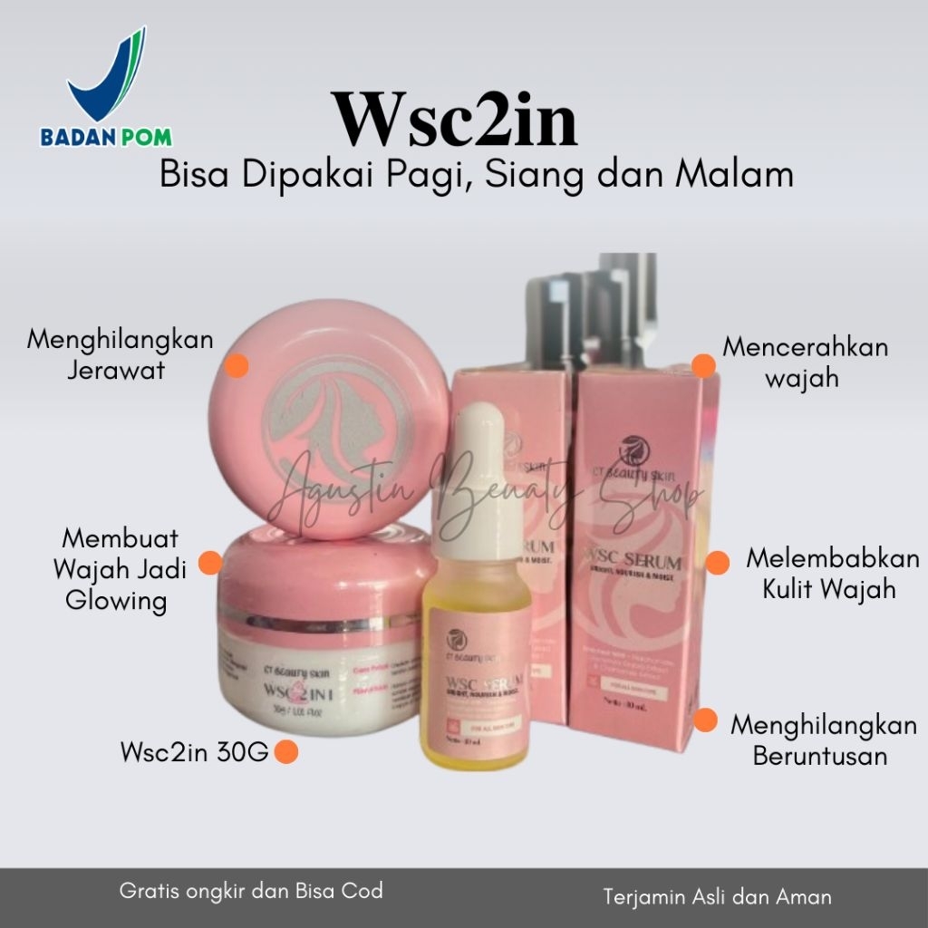Paket Hemat Cream Wsc2in Dan Serum Wsc Mencerahkan, Memudarkan Flek Hitam dan Jerawat ORI 100%, BPOM