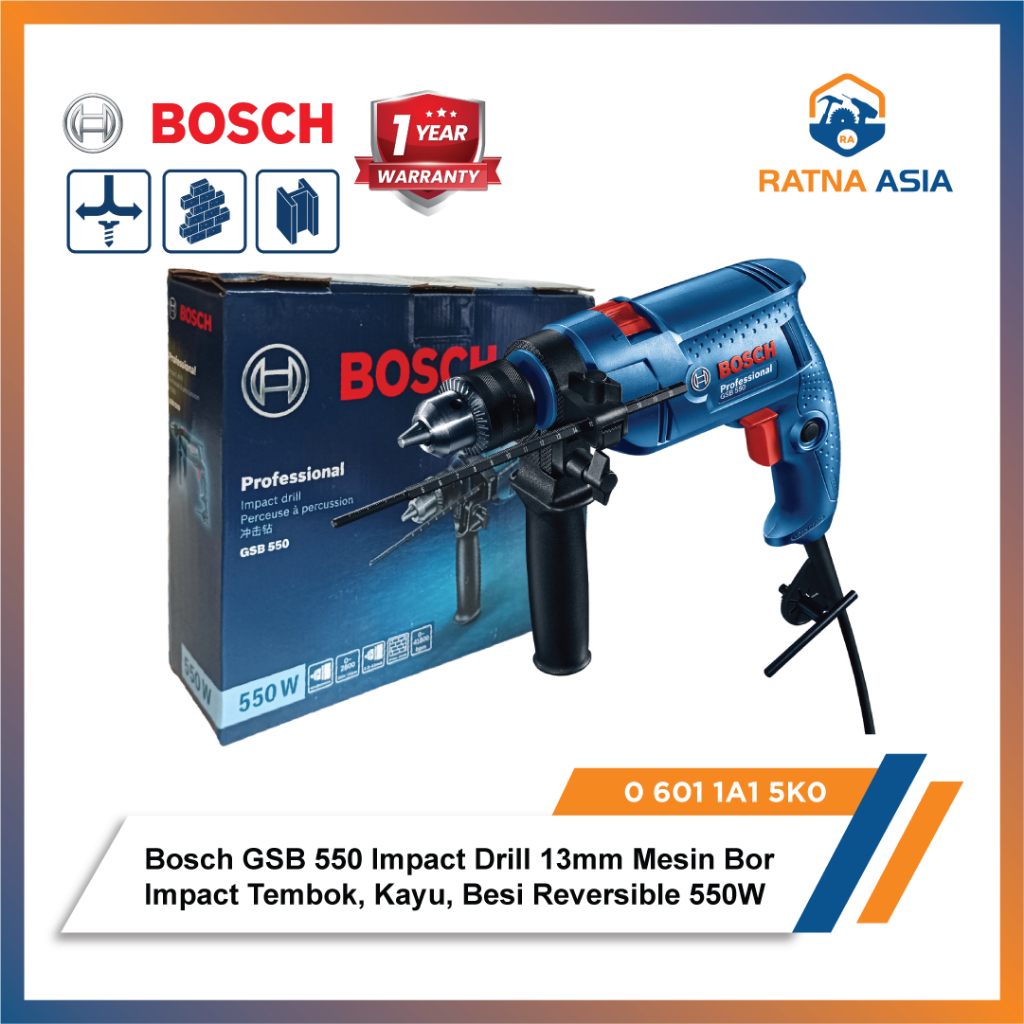 Bosch GSB 550 Impact Drill 13mm Mesin Bor Tembok Impact 550W Professional