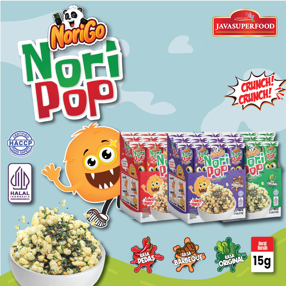 

[HALAL] Norigo Nori Pop Seasoned Seaweed With Rice (1 BOX ISI 12 PCS) / Snack Tabur Nori / Snack Rumput Laut 15g