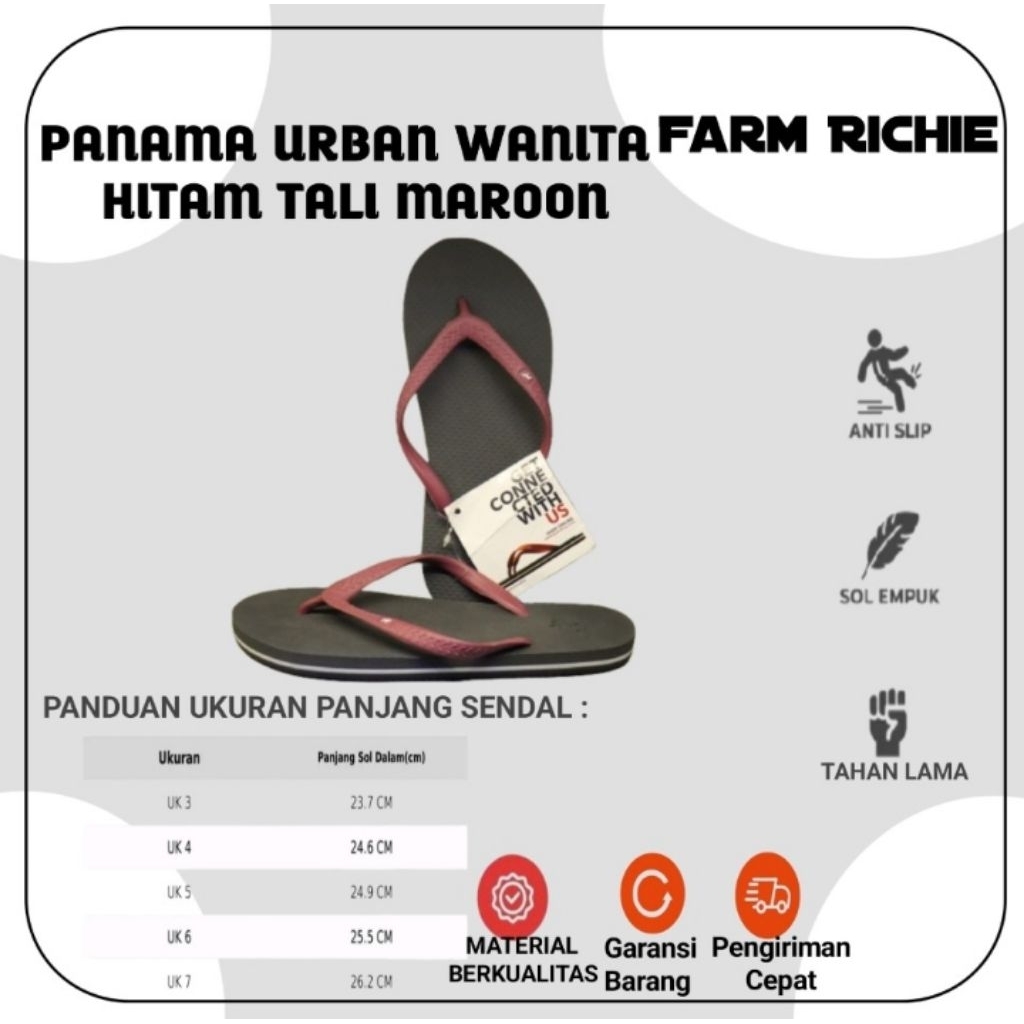 Sandal Panama Female / Sandal Jepit Panama Urban Hitam Tali Maroon