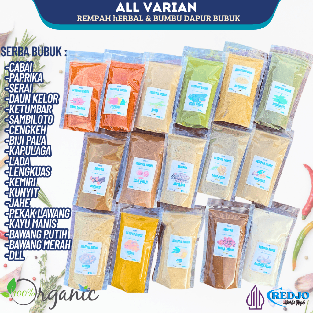 REMPAH HERBAL & BUMBU DAPUR BUBUK Bawang Merah Putih Jahe Kelor Kunyit Ketumbar Cabe kayu manis jint