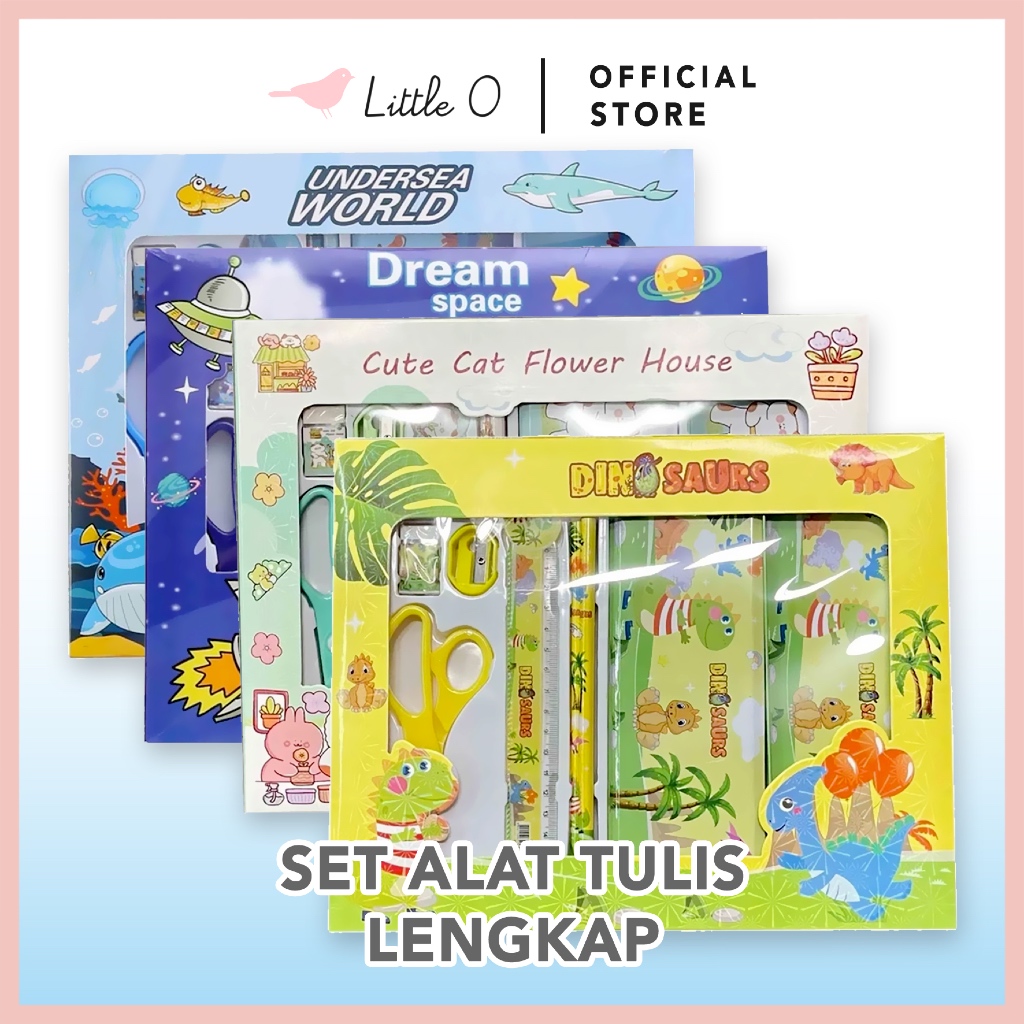 

LITTLE O Paket Alat Tulis Set 7in1 Stationery Set Dengan Gunting Lengkap Study Set Anak Karakter