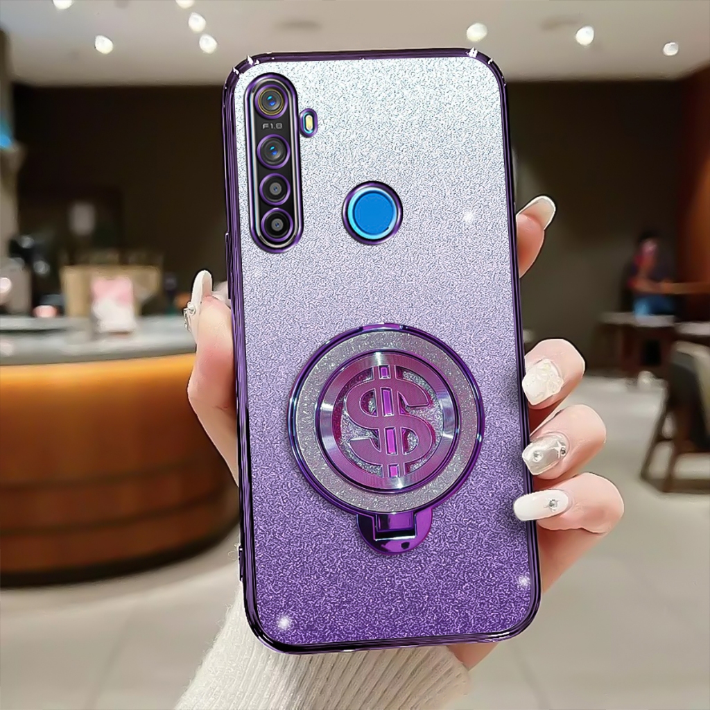 Softcase Realme 5/5i/5s Case Glitter Luxury With Stand Terbaru Silicone