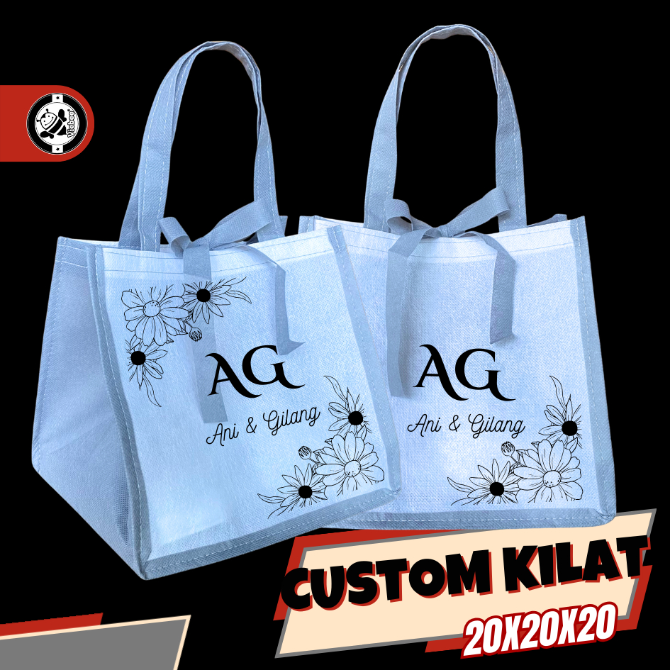 PRODUKSI EXPRESS FREE CUSTOM SABLON NAMA DESAIN TAS GOODIEBAG HAJATAN MUAT DI ISI BOX KOTAK NASI SNA
