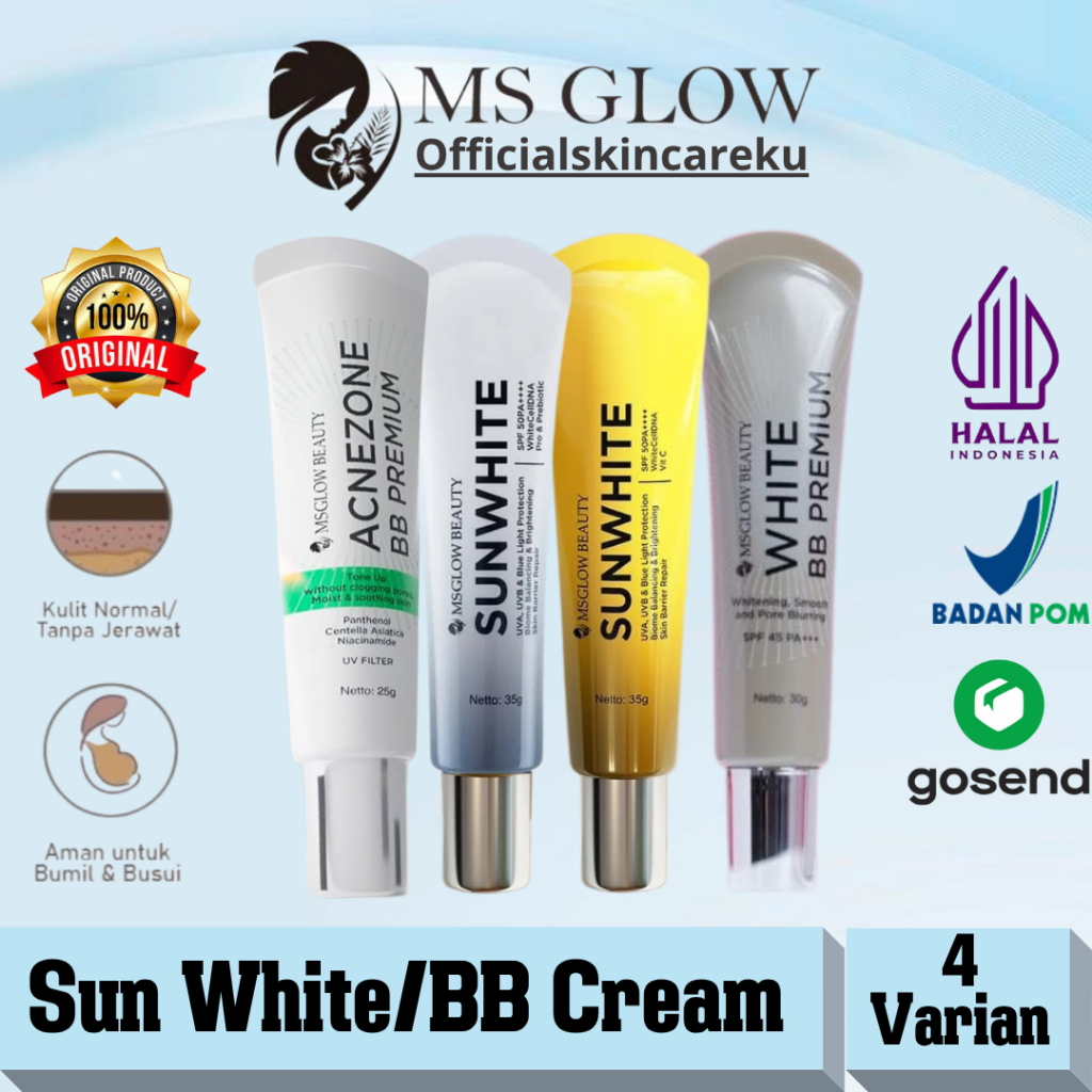 MS GLOW WHITE BB PREMIUM SUNSCREEN MSGLOW BB CREAM ACNE ZONE SUNWHITE TERBARU ADVANCE