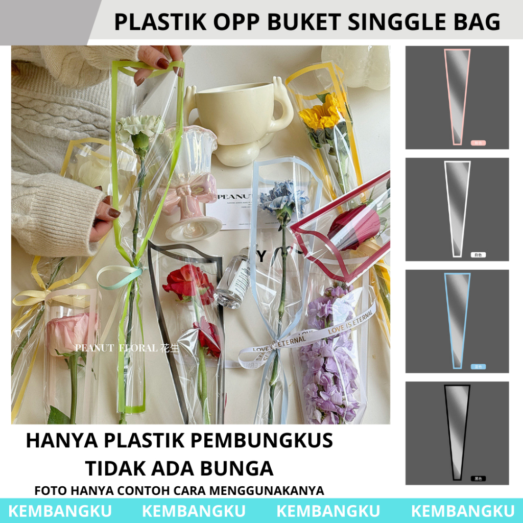 

[ECER 1 PCS] PLASTIK BUNGA MAWAR 1 TANGKAI TRANSPARANT LIST / WRAPPING SINGLE MINI BOUQUET OPP