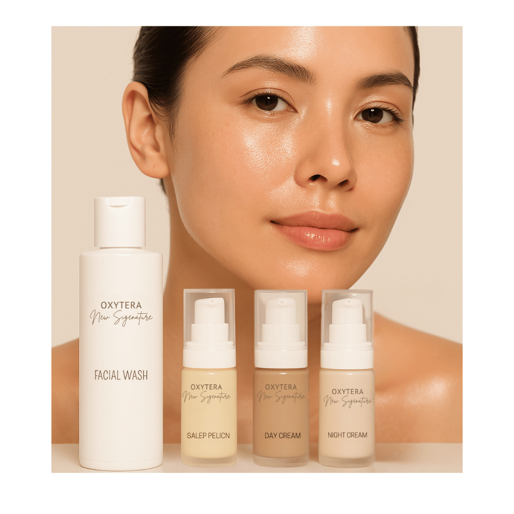 Oxytera New Signature Standard – Facial Wash, Night Cream, Day Cream & Salep Pelicin Kulit Glowing
